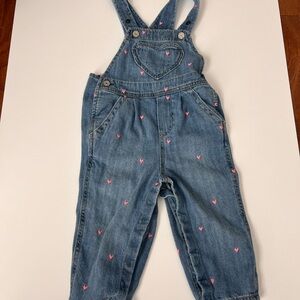 GAP Blue Overalls with Pink Heart Details size 18-24 months